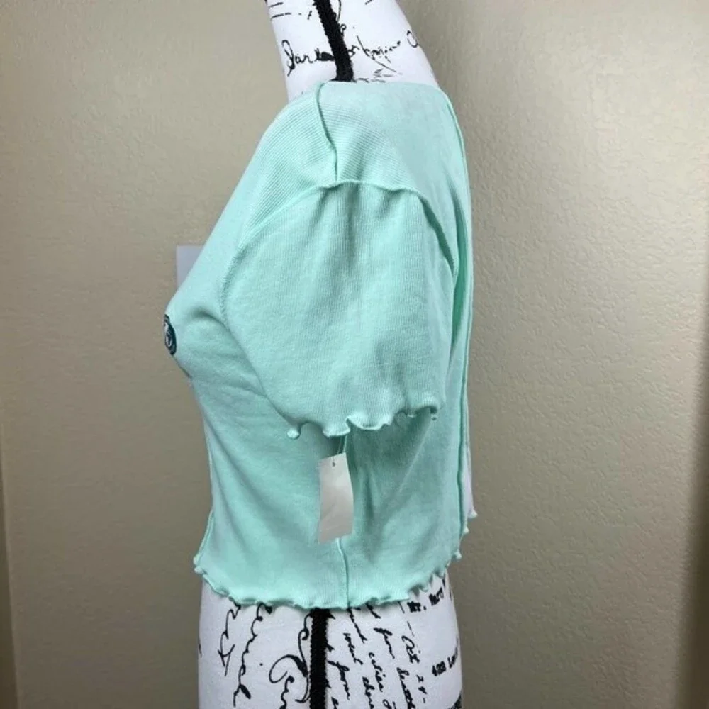 Aeropostale mint green  crop top lettuce hem baby tee top size L streetwear - Picture 15 of 16